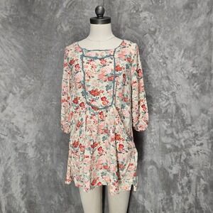 Tokyo Classic Floral Mini Dress Mori Kei Cream Peach Boho Cottagecore‎ Prairie L